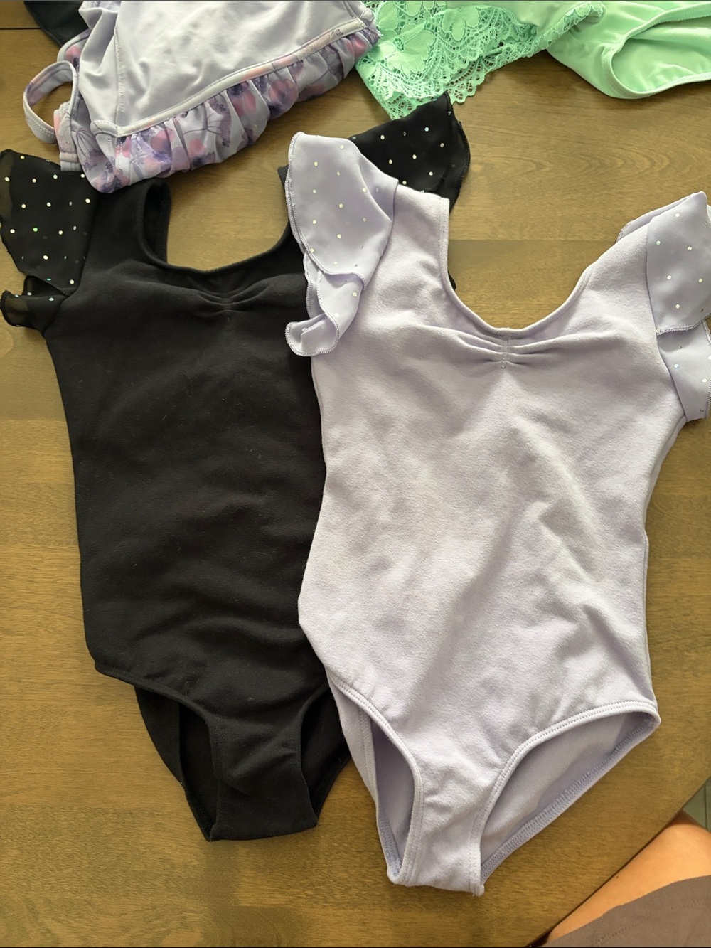 Bloch Girls' Flutter Sleeve Dance Leotards - Black and Light Purple